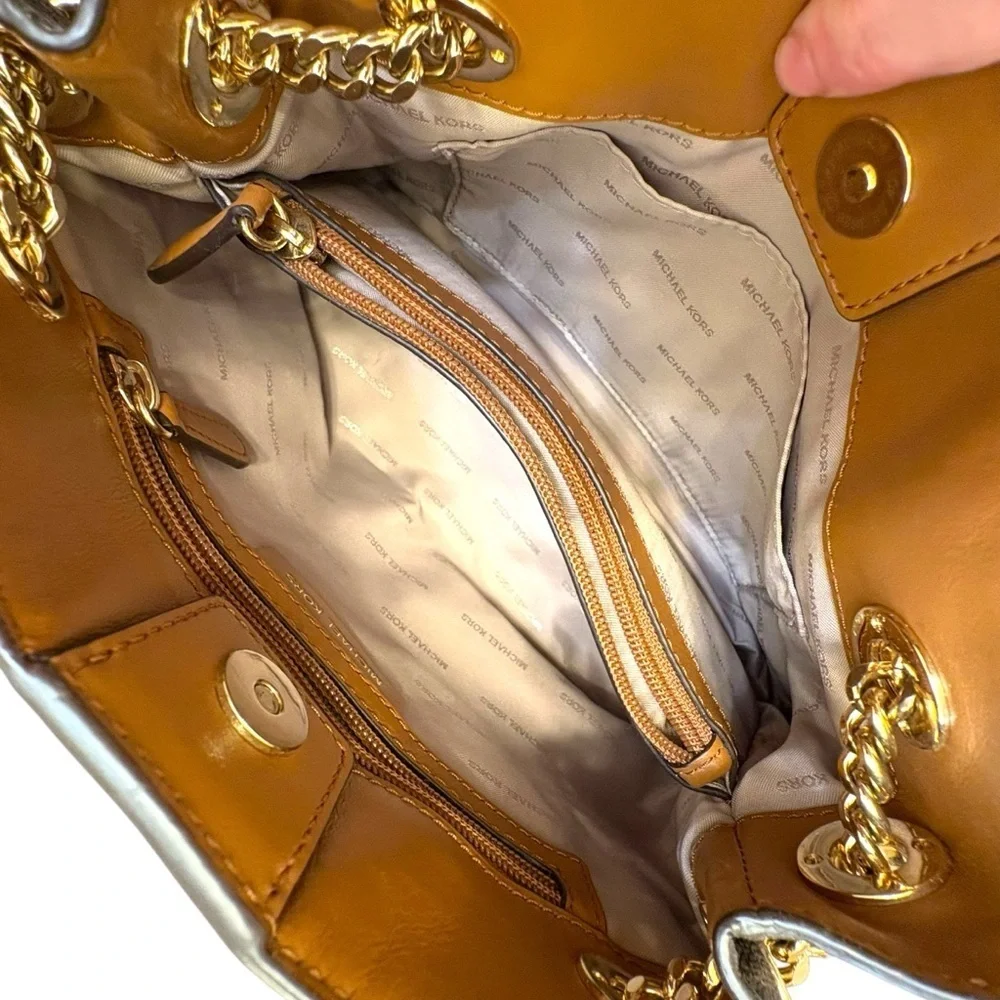 Michael Kors RARE signature ML brown small “medium” jet set chain messenger bag